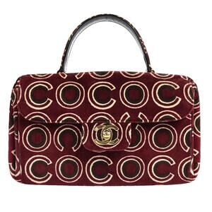 Chanel Velvet CC Top Handle Coco Print Bag Burgundy
